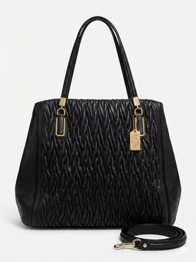 Coach Madison Large Madeline Satchel - Black Gathered Twist Leather RARE